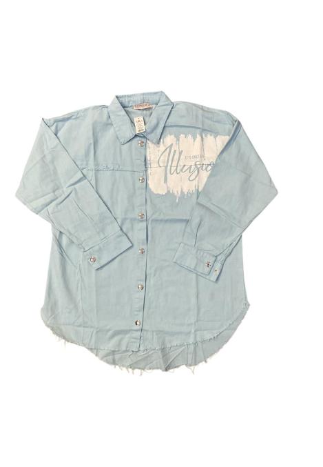 Camasa Denim, Albastru Deschis cu Nasturi ,Engros